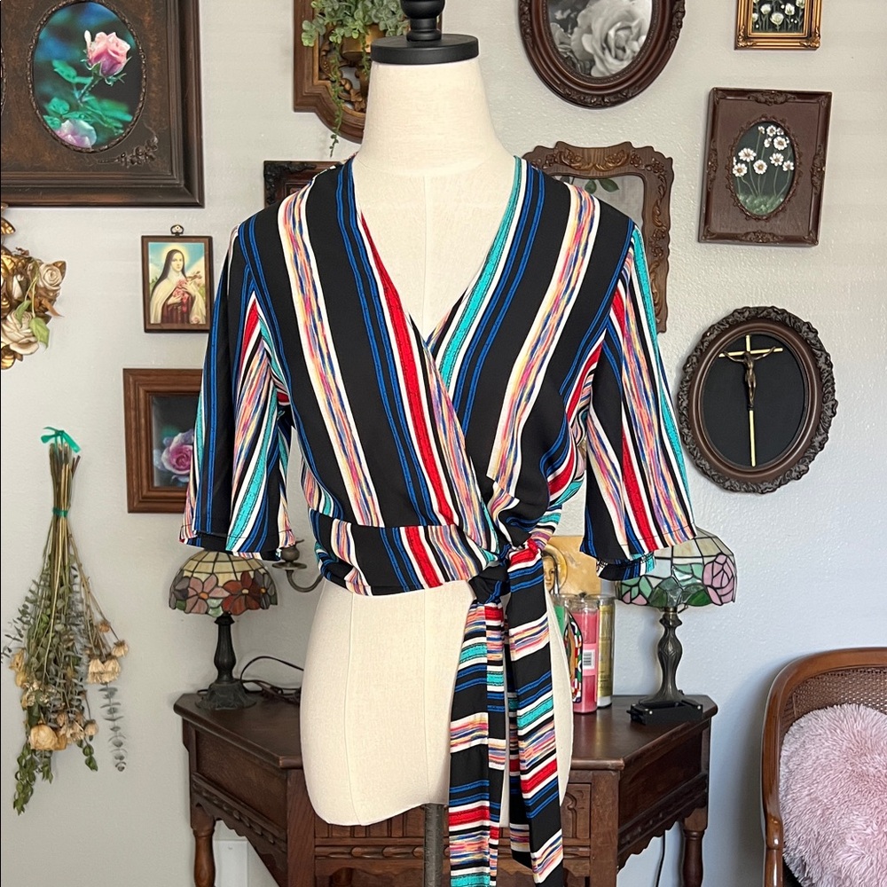 Lush Multicolor Striped Wrap Blouse